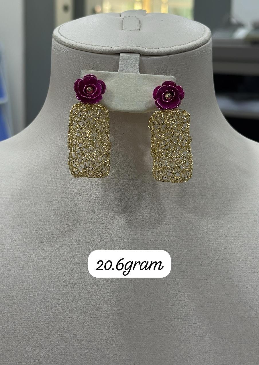 18K Gold Lace-Textured Drop Earrings with Floral Top (20.6g)