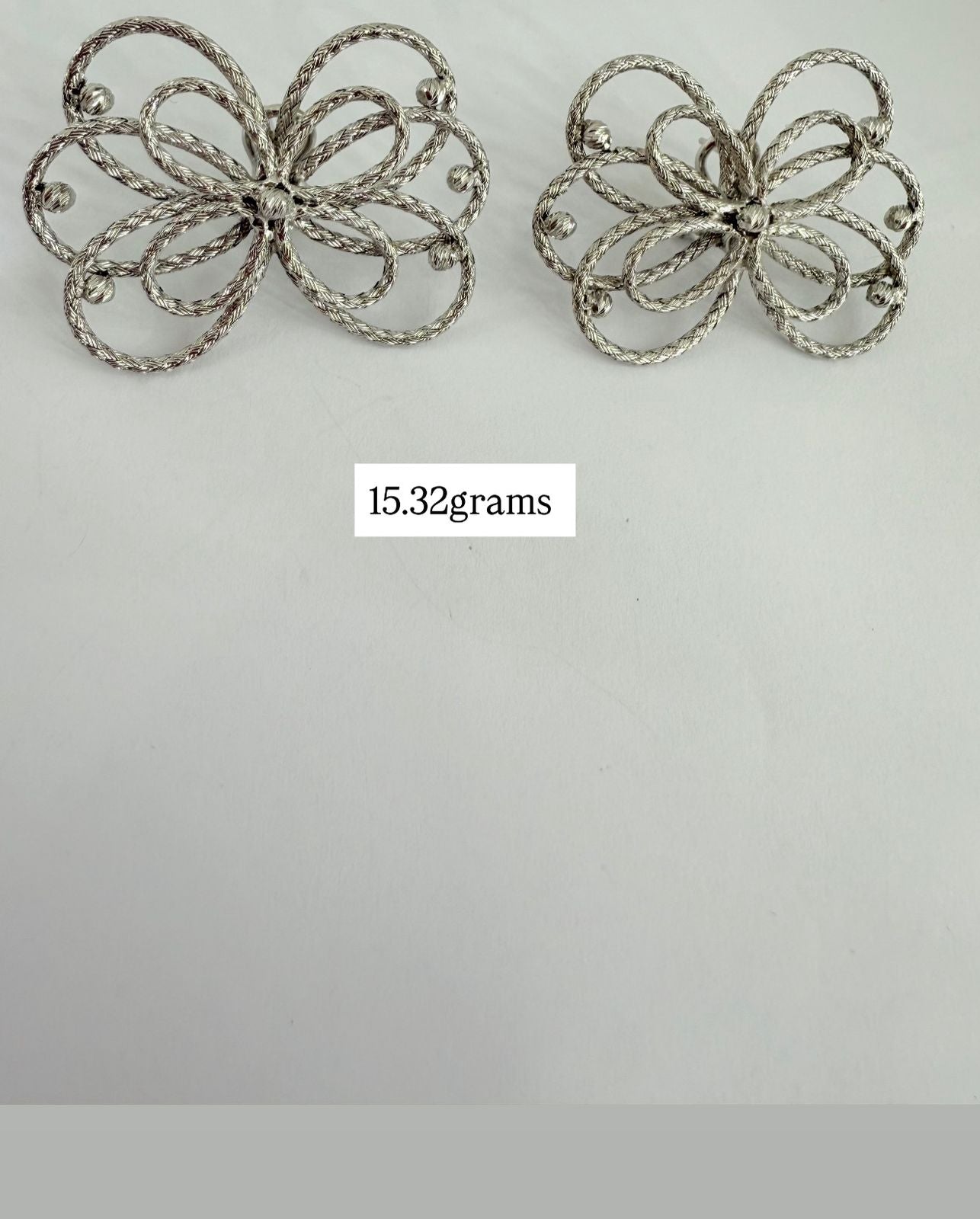 18K White Gold Filigree Floral Bow Earrings (15.32g)