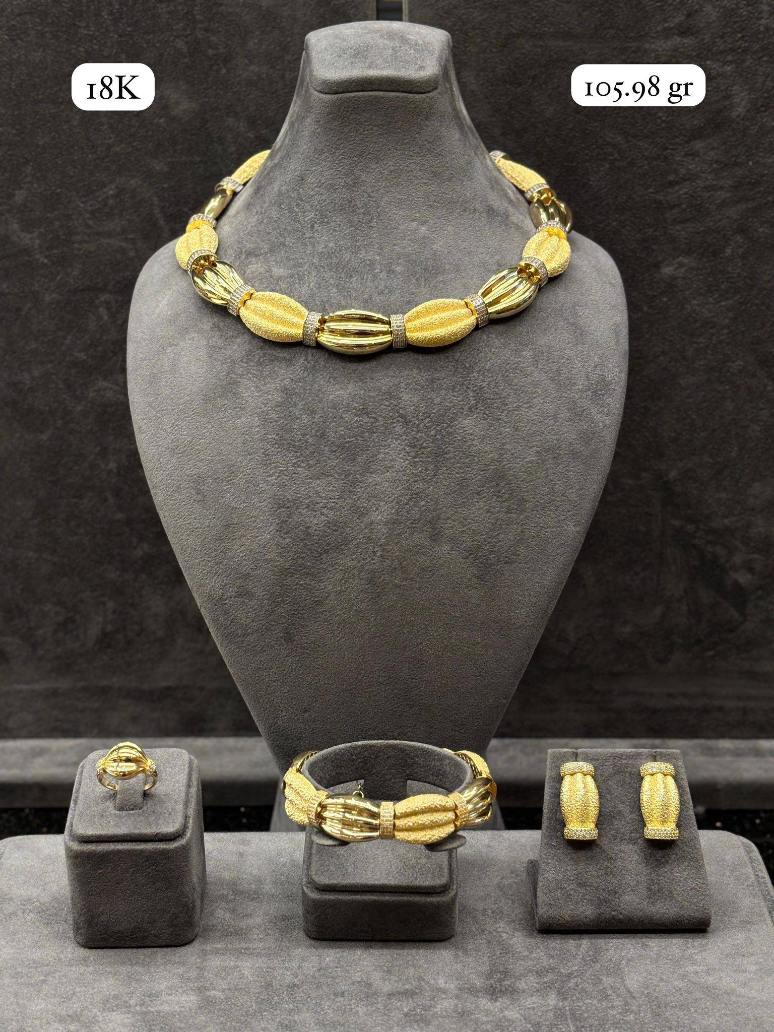 Luxury 18K Gold Jewelry Set for Women – Necklace, Bracelet, Earrings & Ring (105.98g)