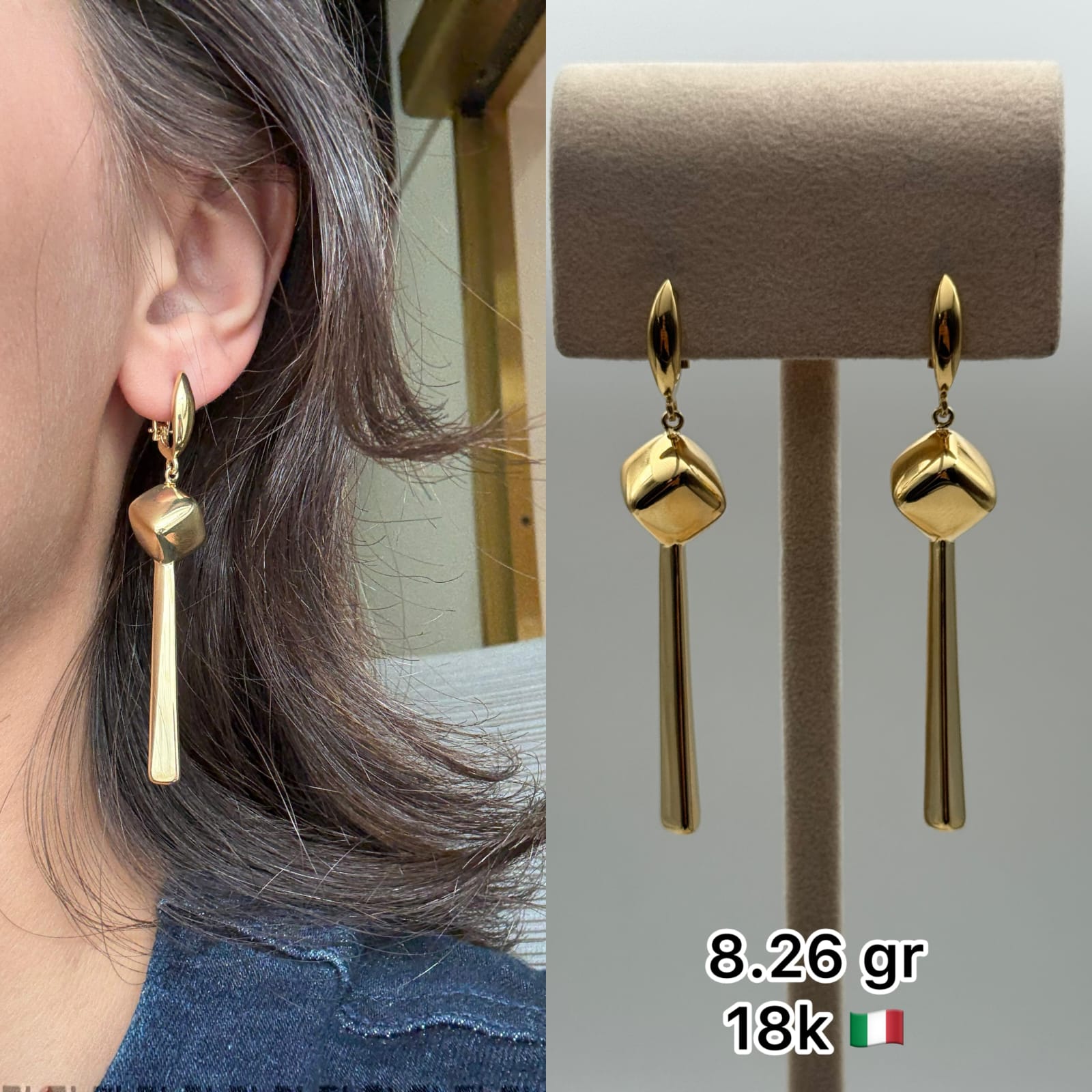 18K Italian Gold Long Drop Earrings (8.26g)