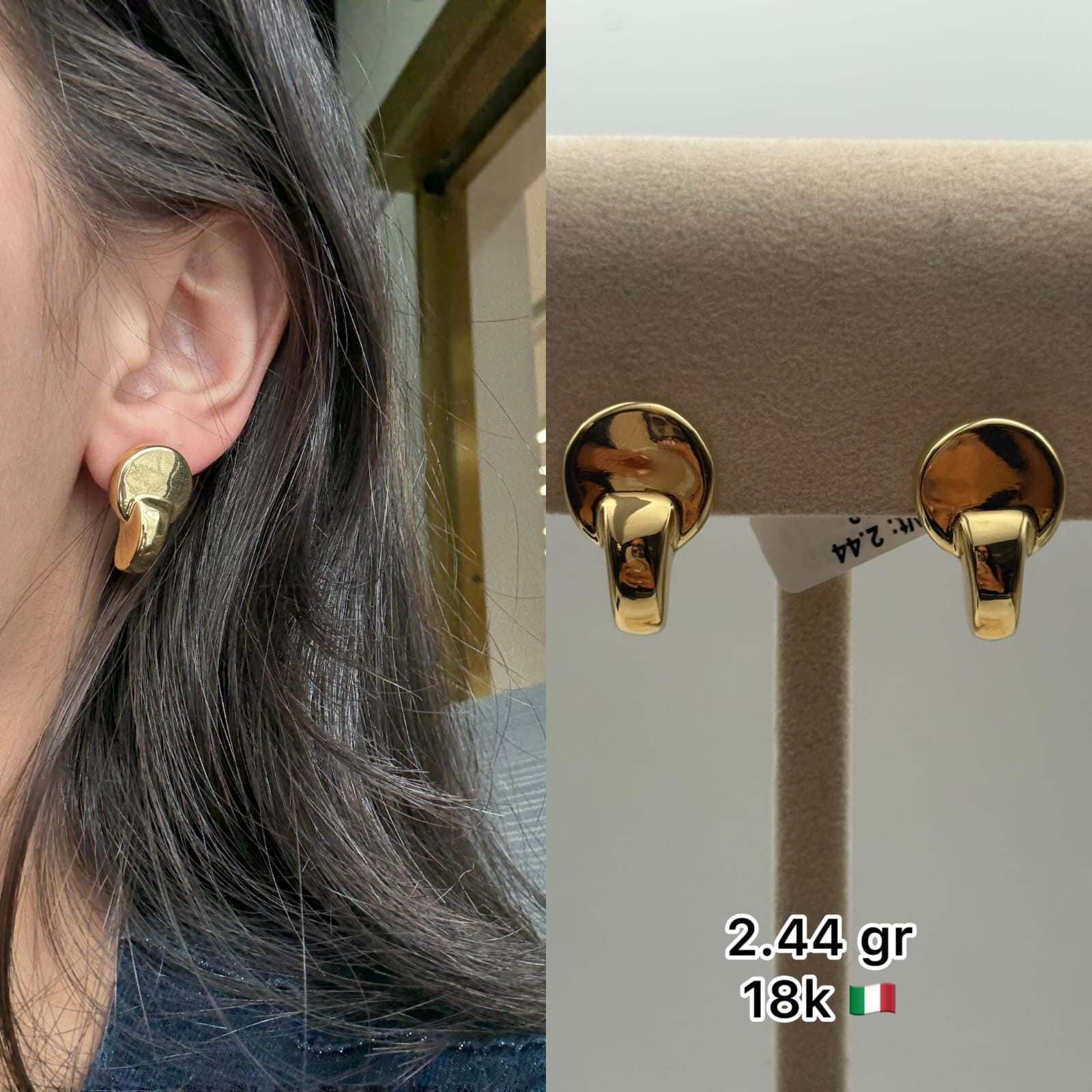 18K Italian Gold Modern Stud Earrings (2.44g)