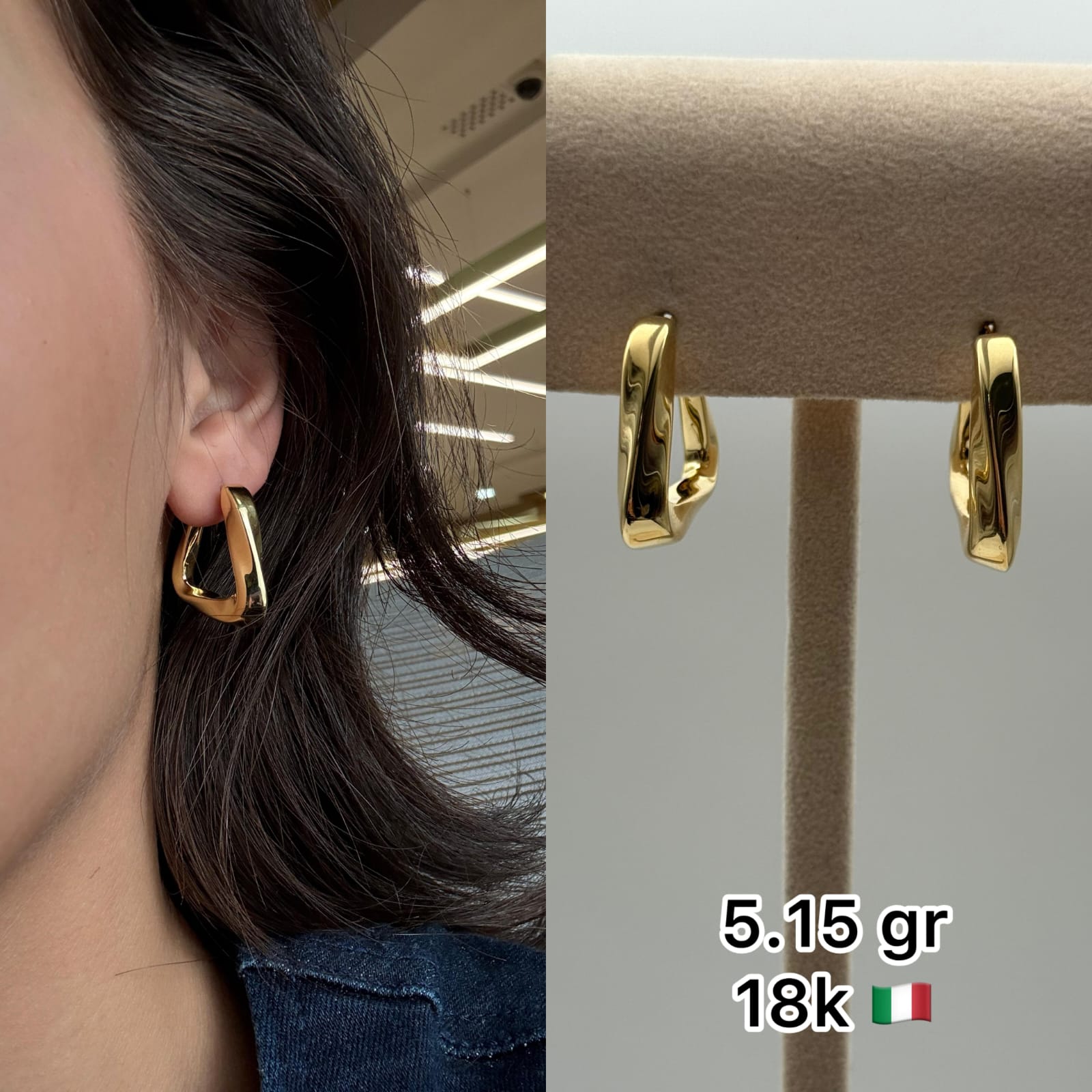 18K Italian Gold Geometric Hoop Earrings (5.15g)