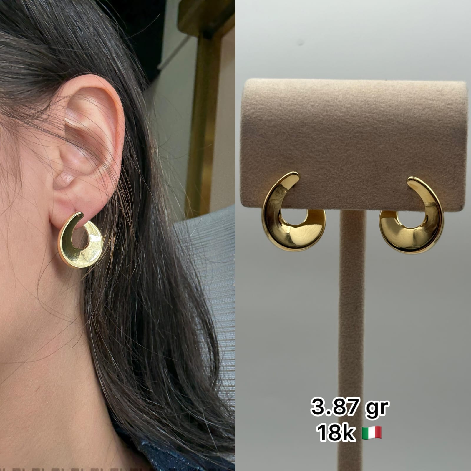 18K Italian Gold Modern Hoop Earrings (3.87g)