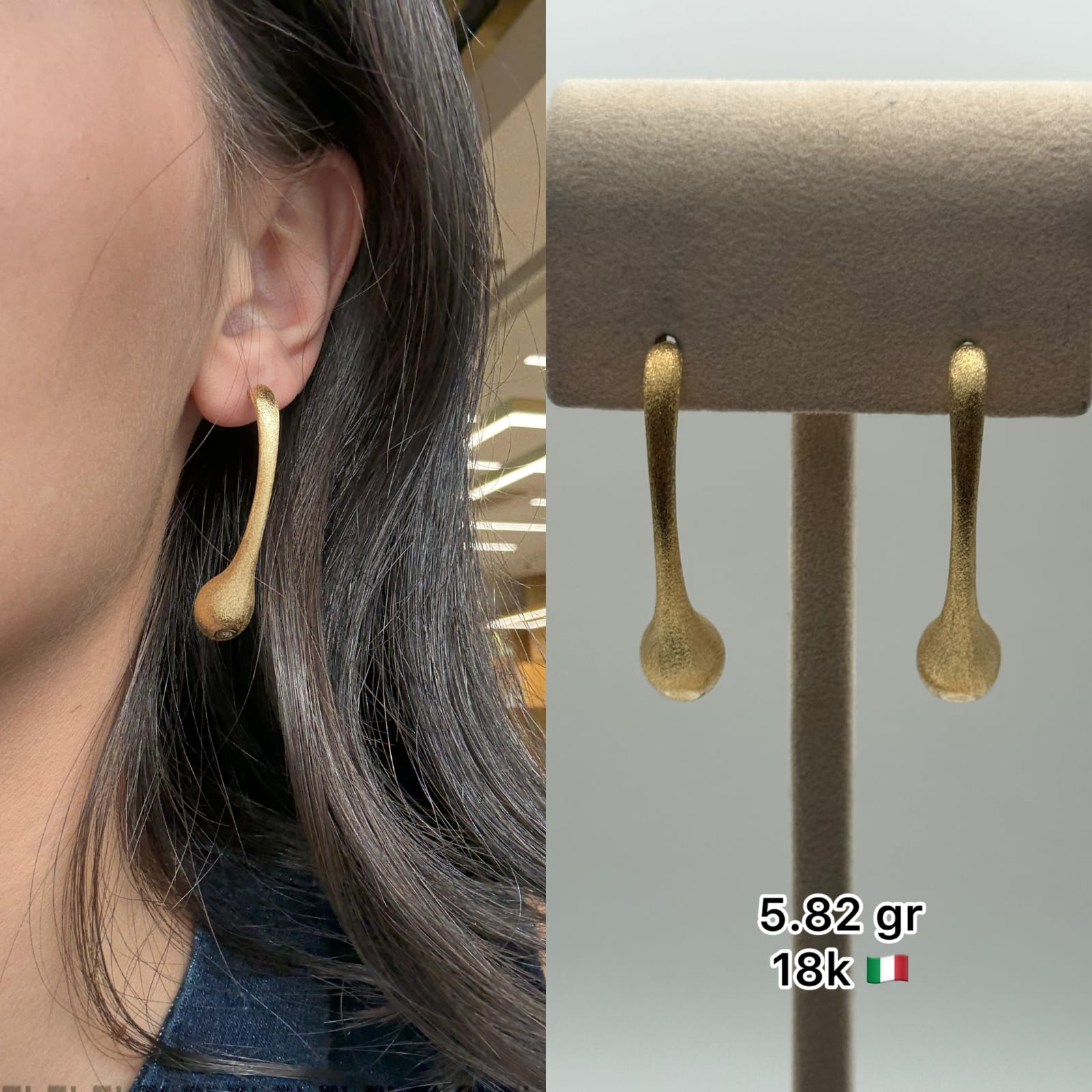 18K Italian Gold Matte Drop Earrings (5.82g)