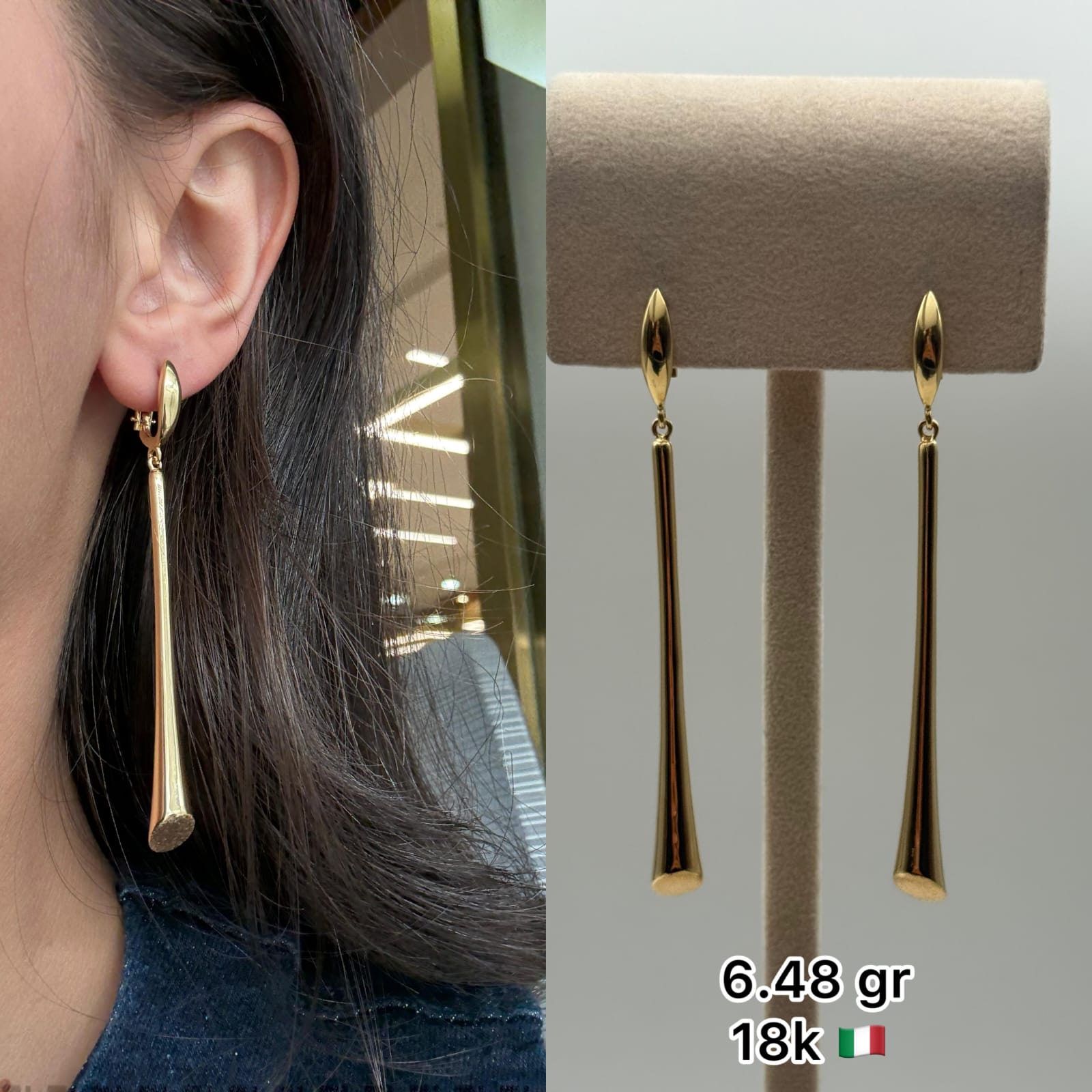 18K Italian Gold Long Drop Earrings (6.48g)