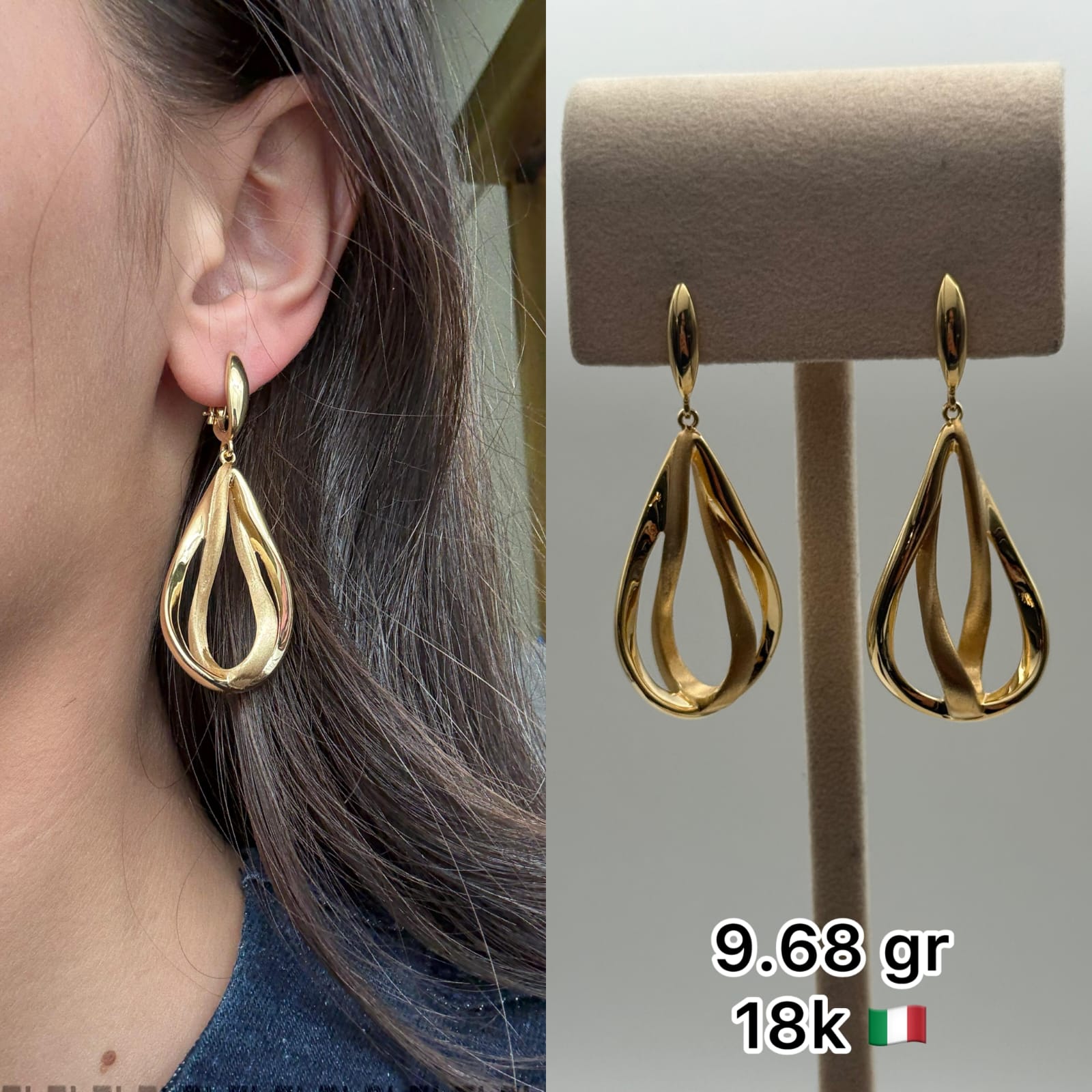 18K Italian Gold Large Teardrop Sculptural Earrings (9.68g)