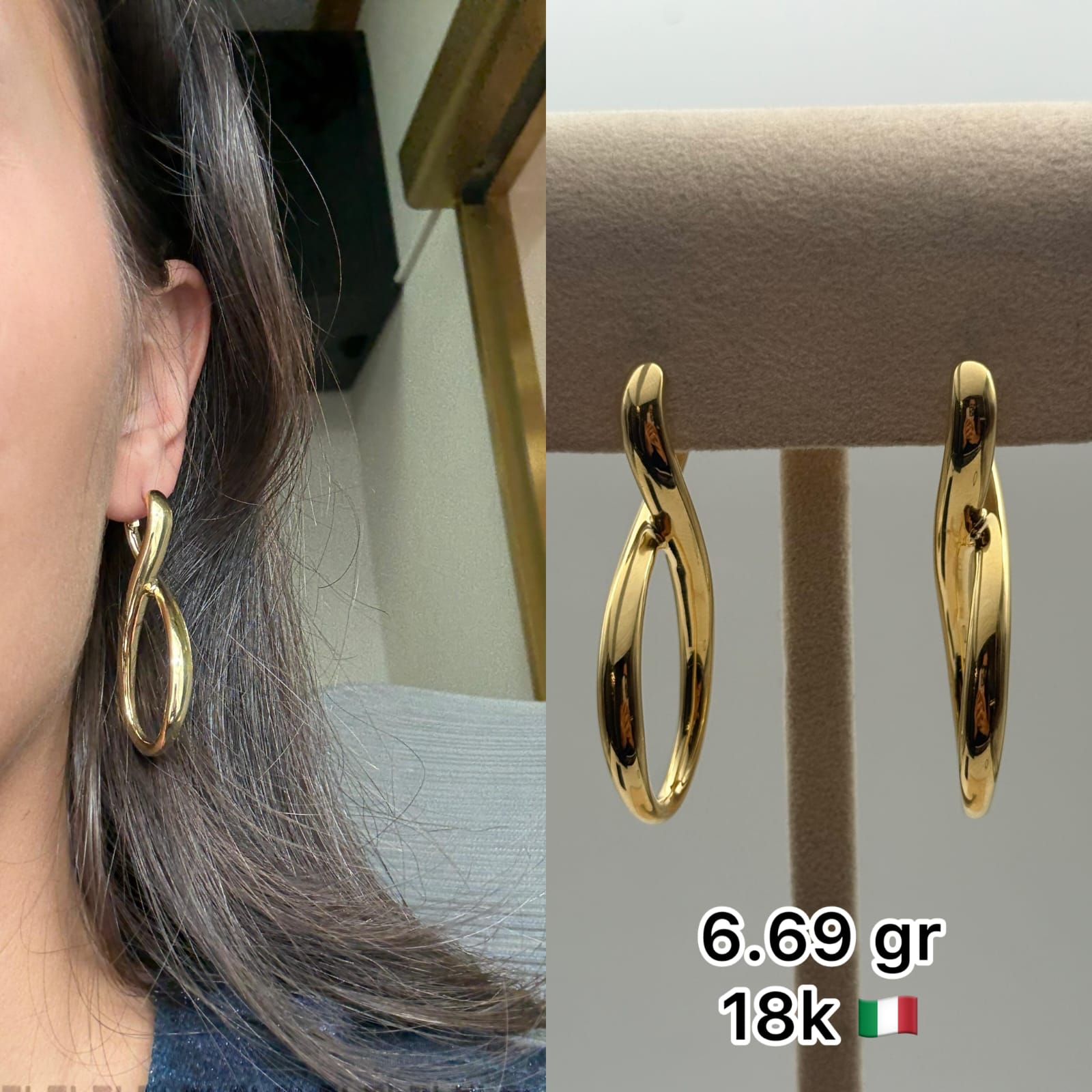 18K Italian Gold Oval Twist Hoop Earrings (6.69g)