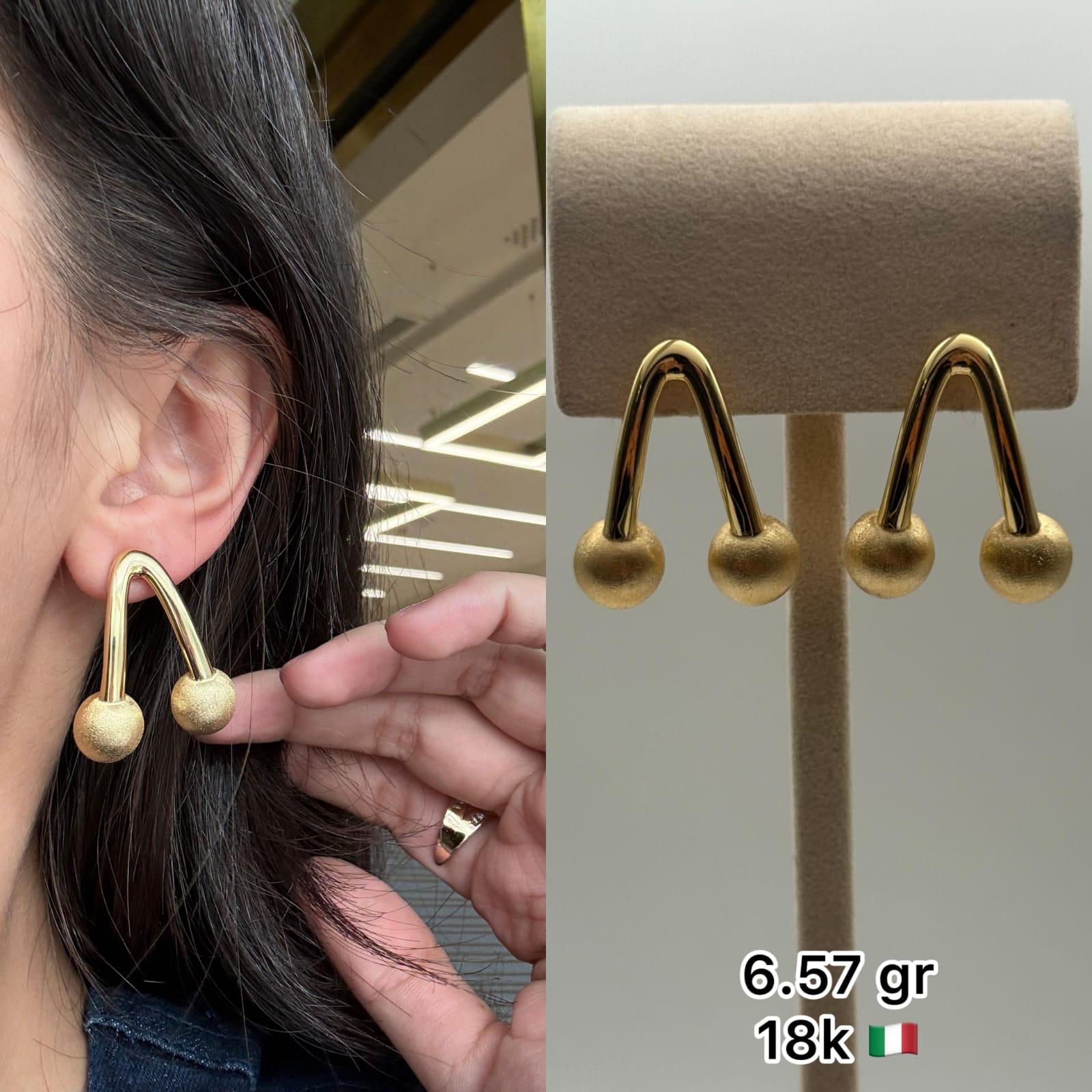 18K Italian Gold Geometric Ball Drop Earrings (6.57g)