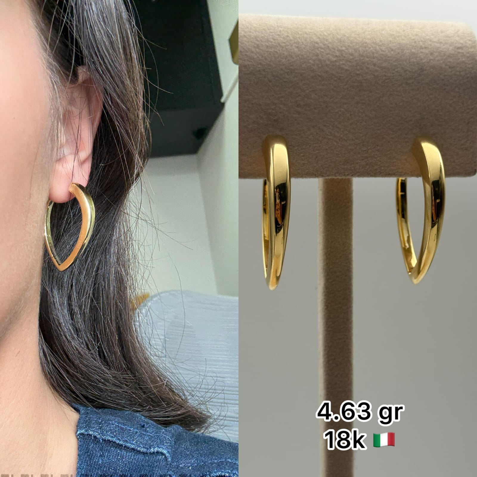 18K Italian Gold Open Teardrop Hoop Earrings (4.63g)