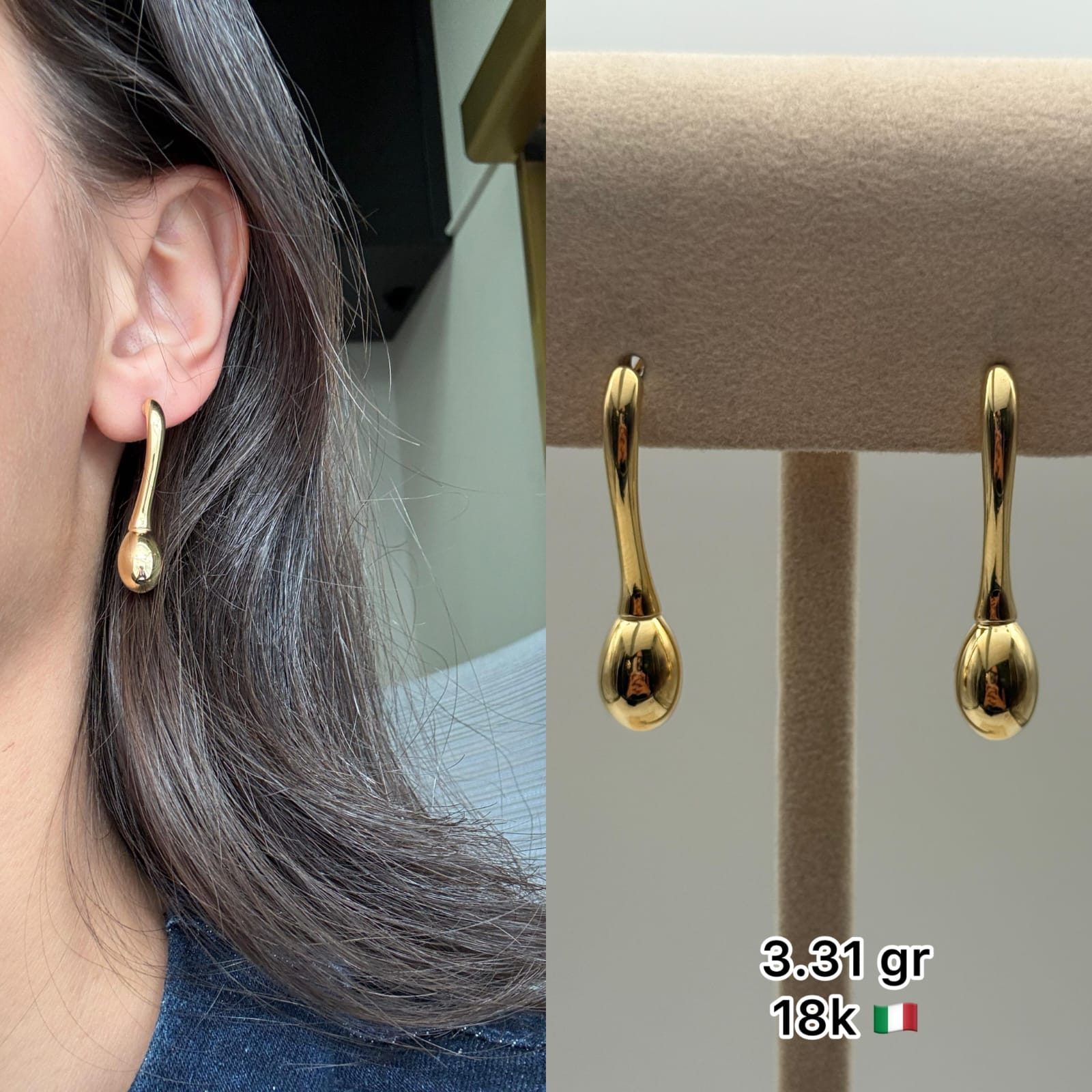 18K Italian Gold Teardrop Dangle Earrings (3.31g)