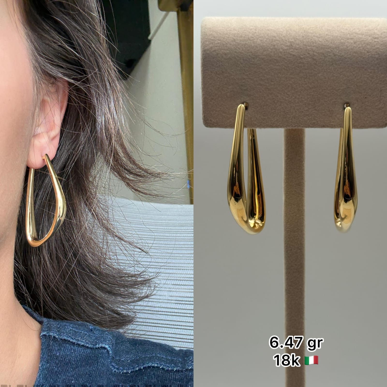 18K Italian Gold Teardrop Open Earrings (6.47g)