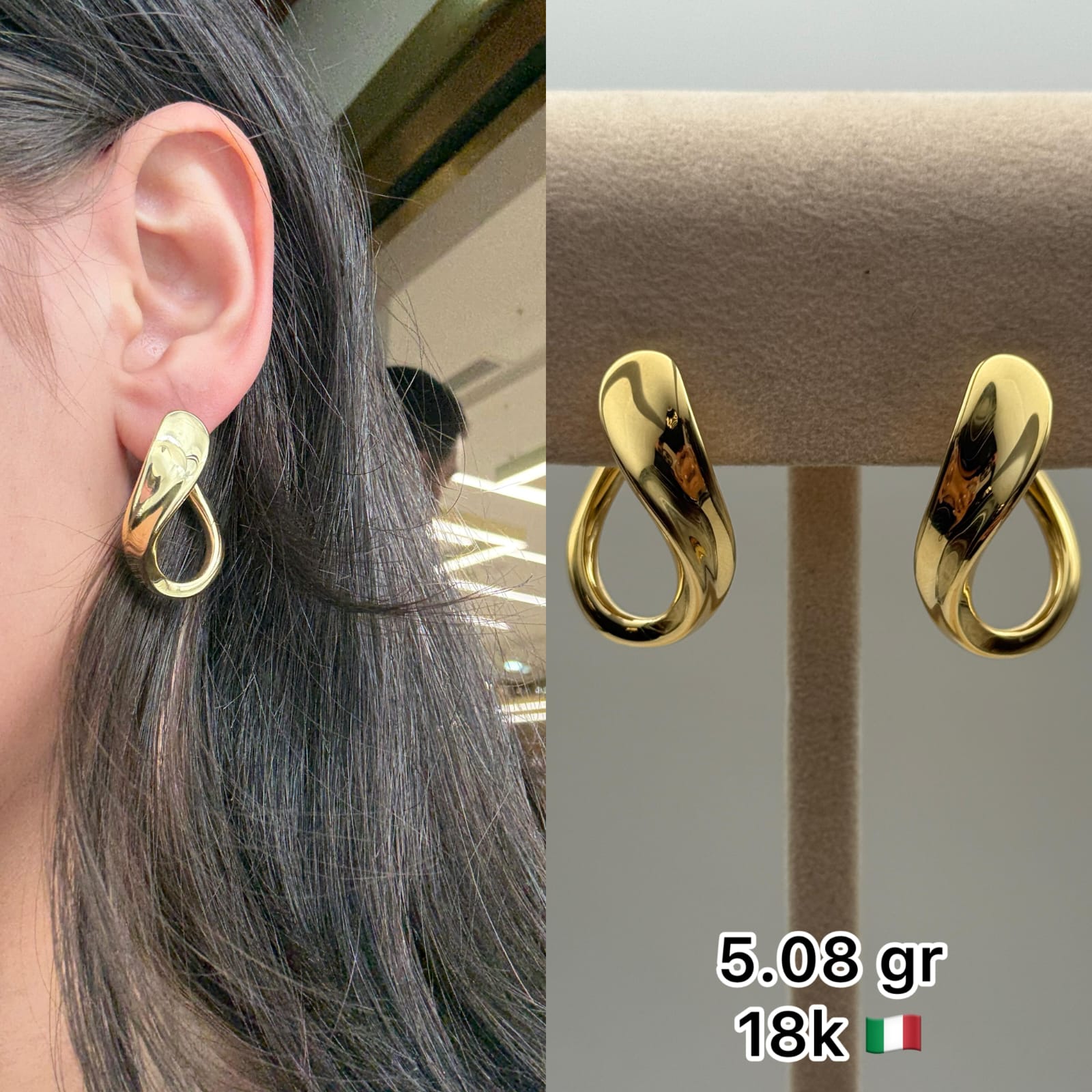 18K Italian Gold Twist Loop Earrings (5.08g)