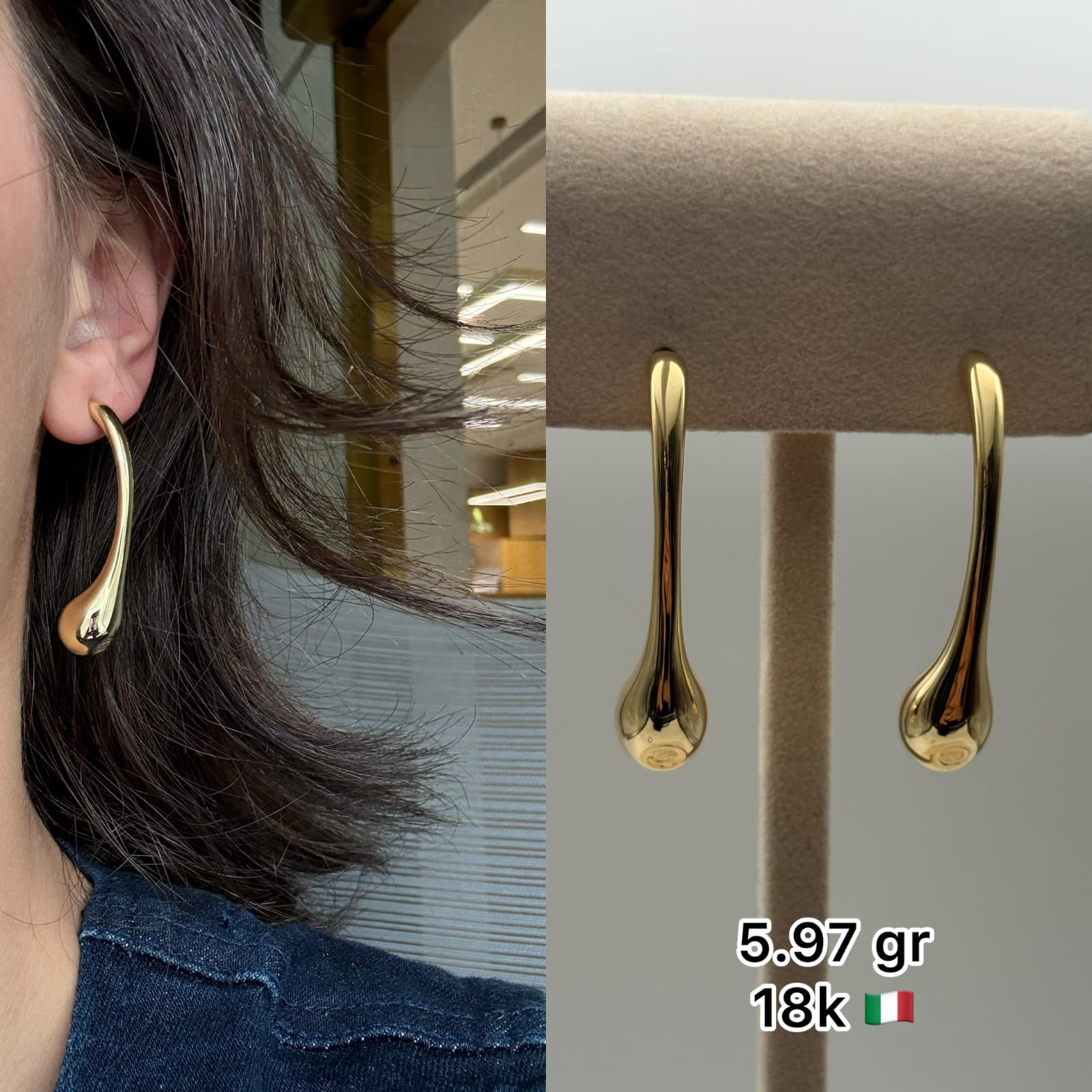 18K Italian Gold Teardrop Curve Earrings (5.97g)