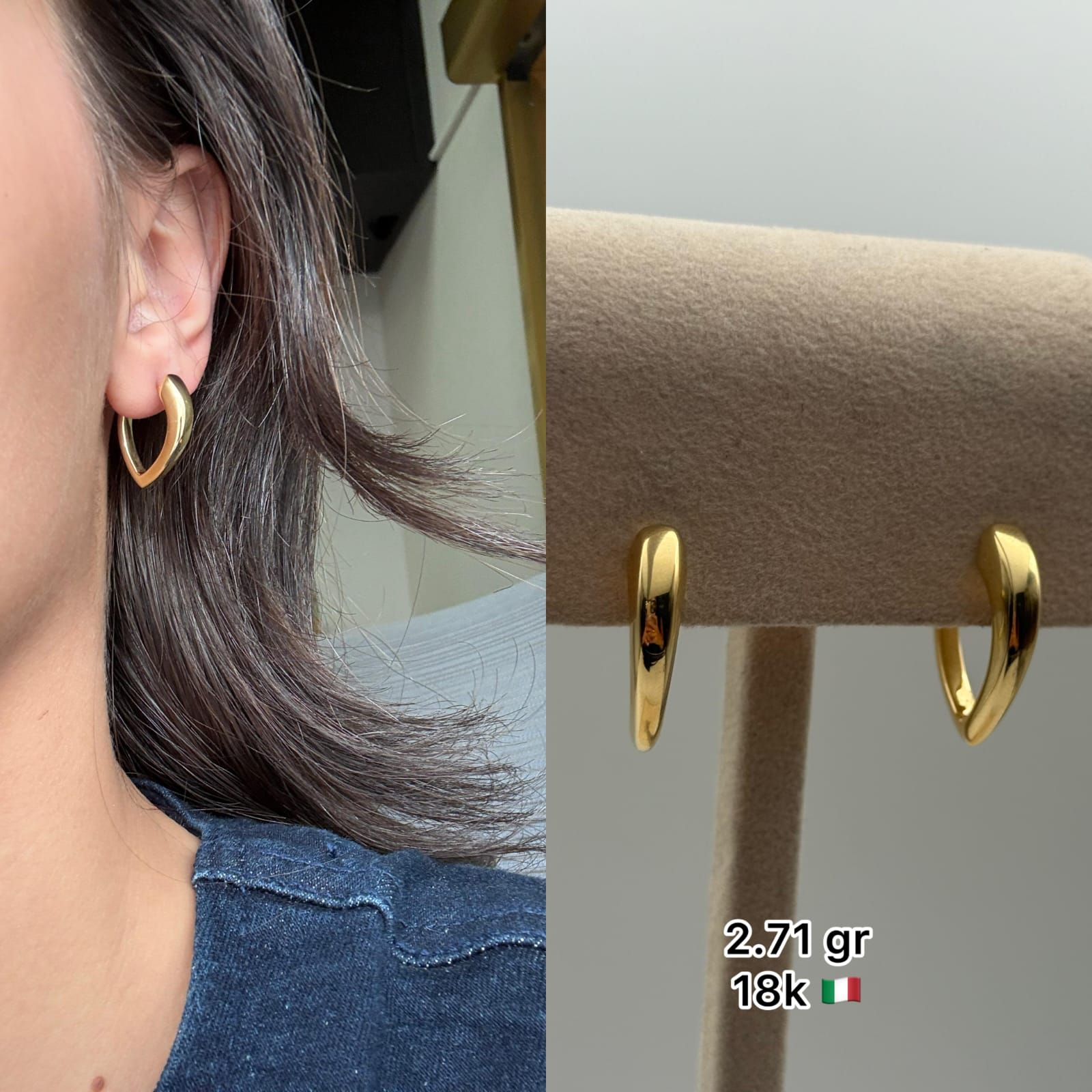 18K Italian Gold Mini V-Curve Hoop Earrings (2.71g)