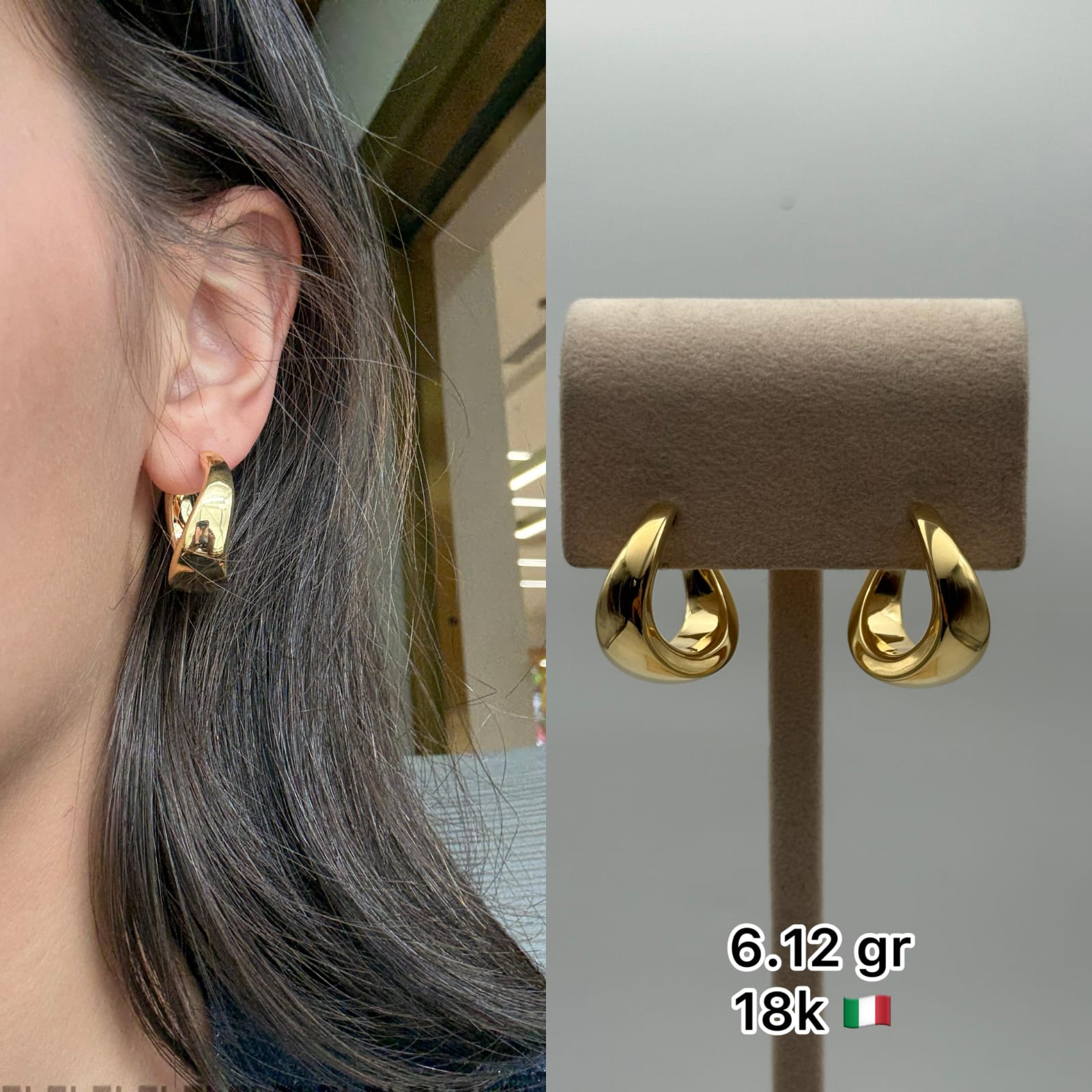 18K Italian Gold Sculpted Loop Earrings (6.12g)