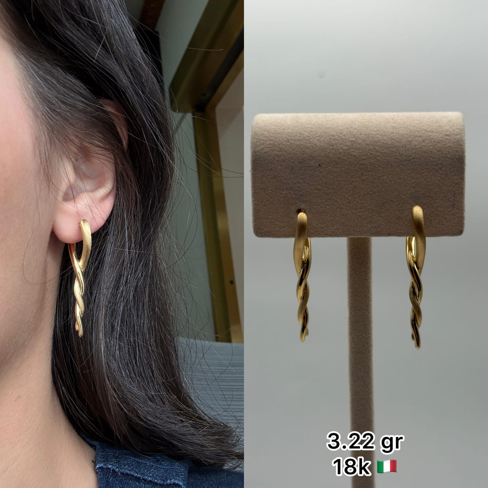 18K Italian Gold Twisted Drop Hoops (3.22g)