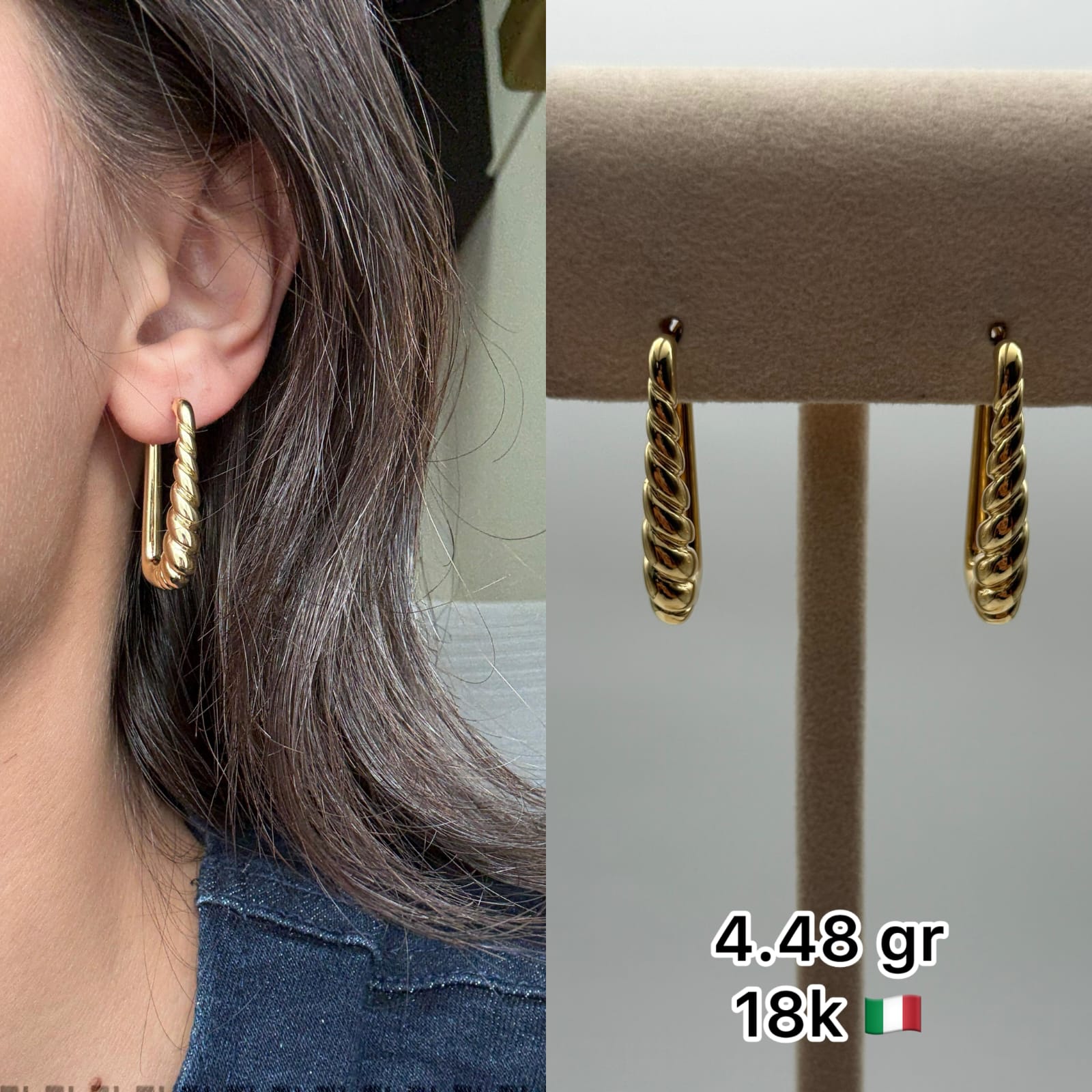 18K Italian Gold Rope Twist Hoop Earrings (4.48g)