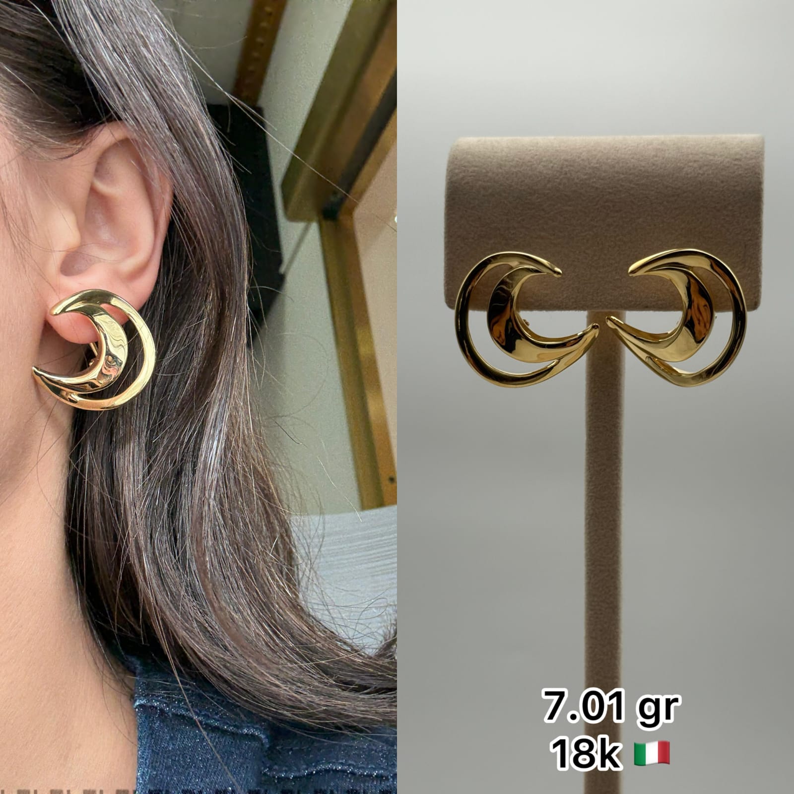 18K Italian Gold Crescent Hoop Earrings (7.01g)