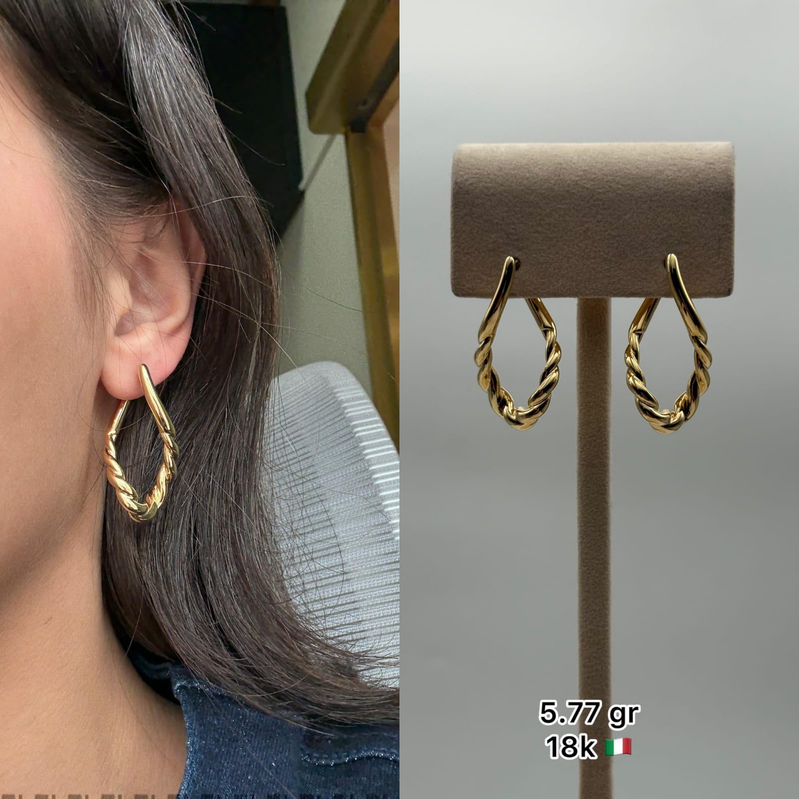 18K Italian Gold Twisted Hoop Earrings (5.77g)