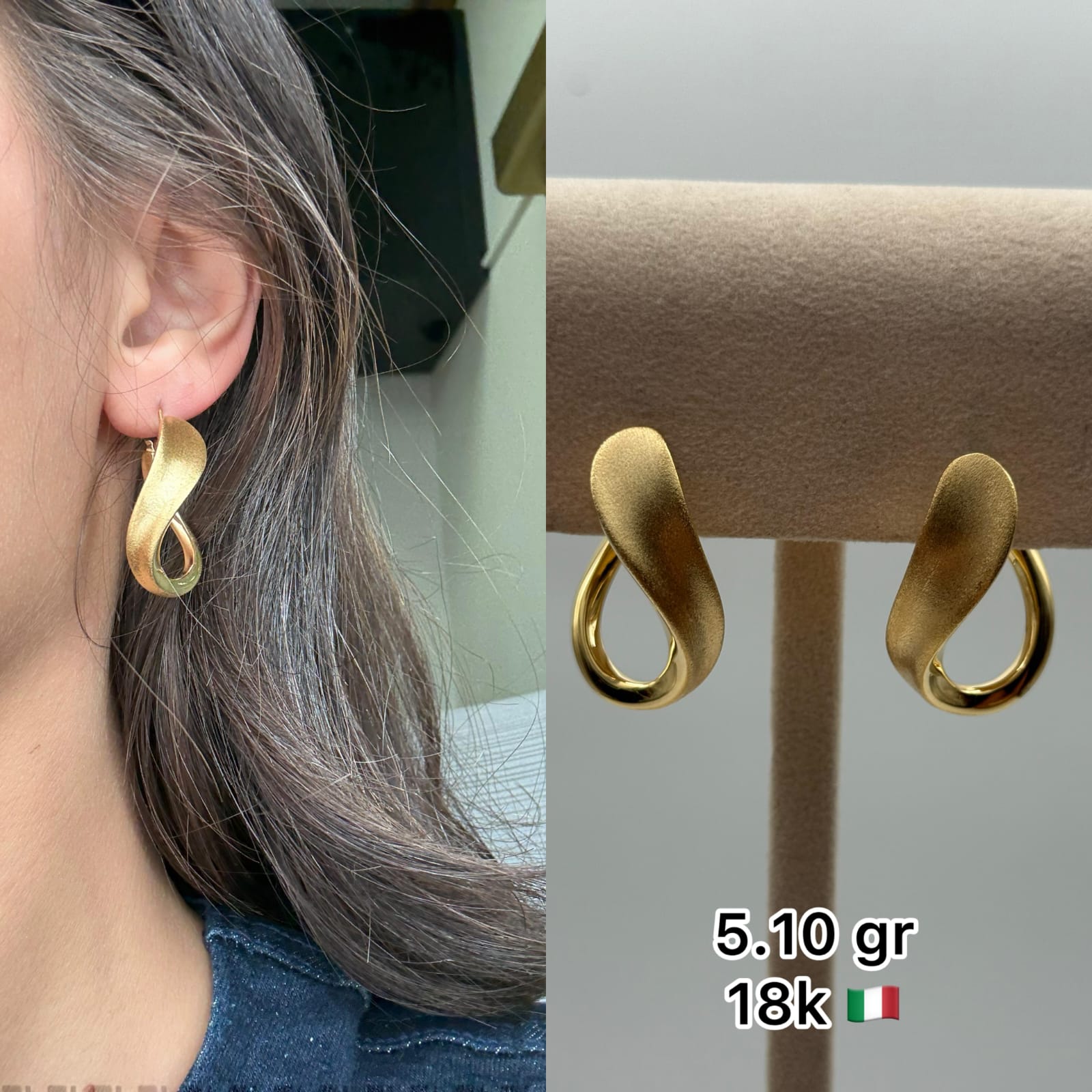 18K Italian Gold Matte Wave Earrings (5.10g)