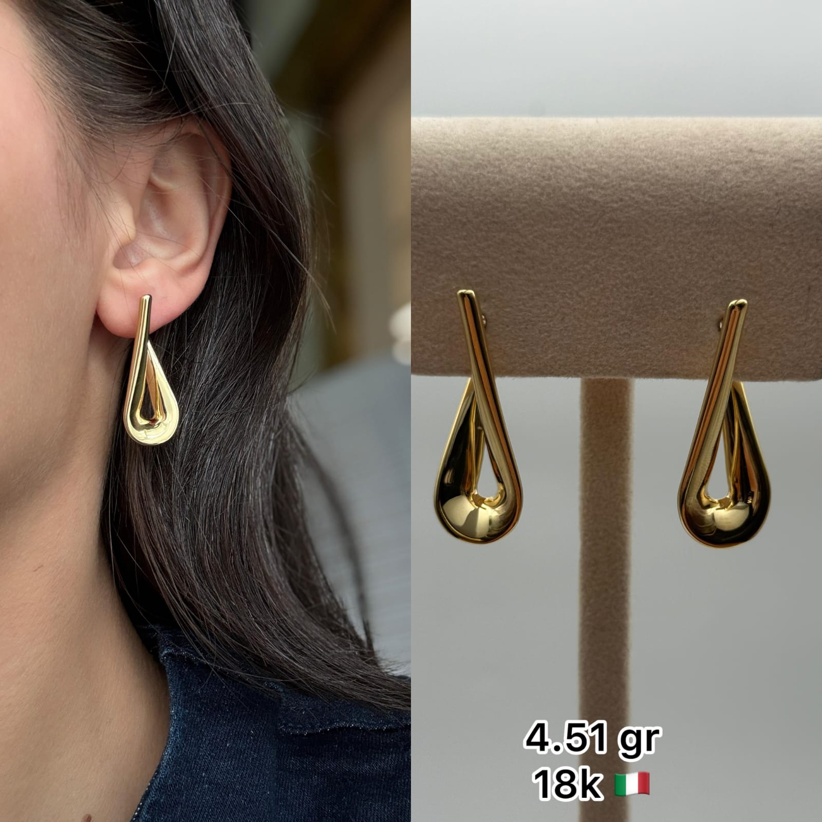 18K Italian Gold Teardrop Earrings (4.51g)