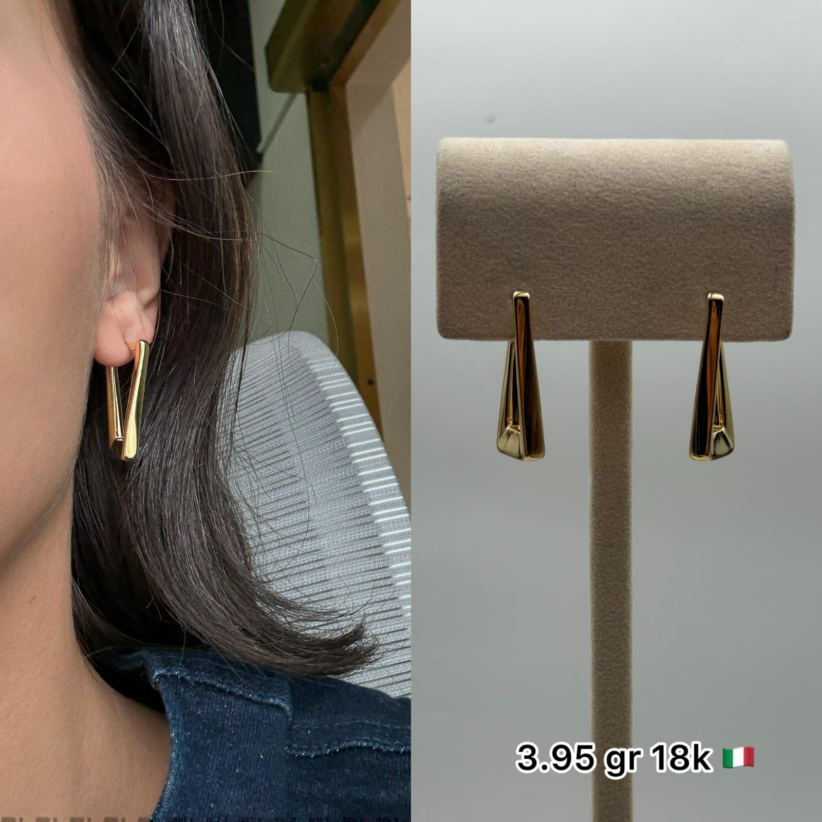 18K Italian Gold Modern Geometric Earrings – 3.95g Lightweight Luxury